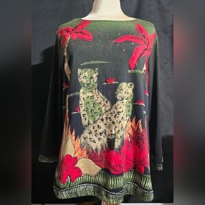 Vintage Christina Hope Jungle Shirt Top Beaded Sequined‎ Women's Size Large